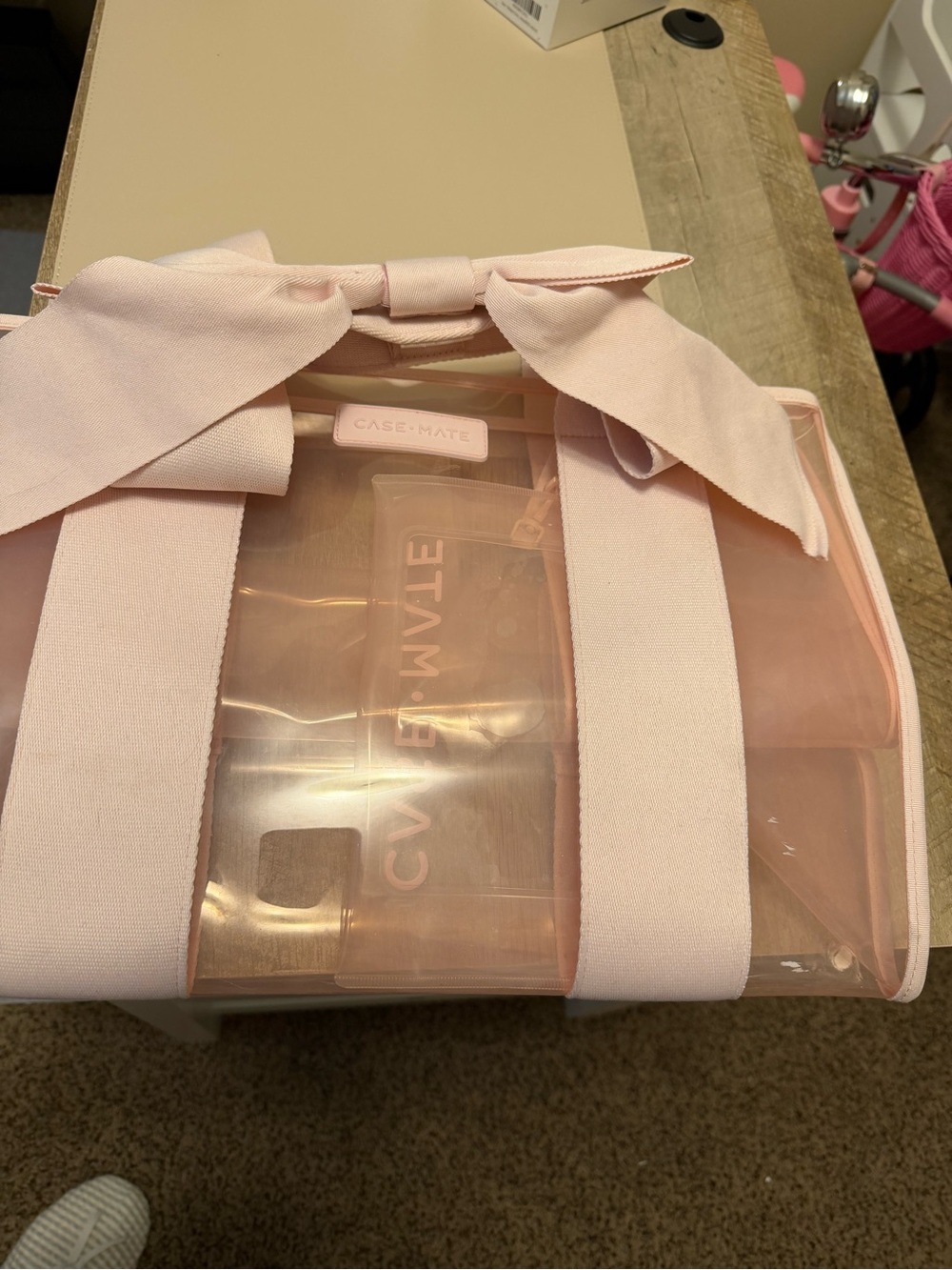 case-mate Pink Clear Bow Cosmetic Tote